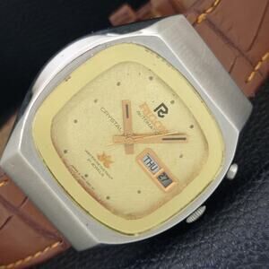 Vintage 1974 Ricoh Automatic Mens Silver Watch W/daydate & Champagne accents